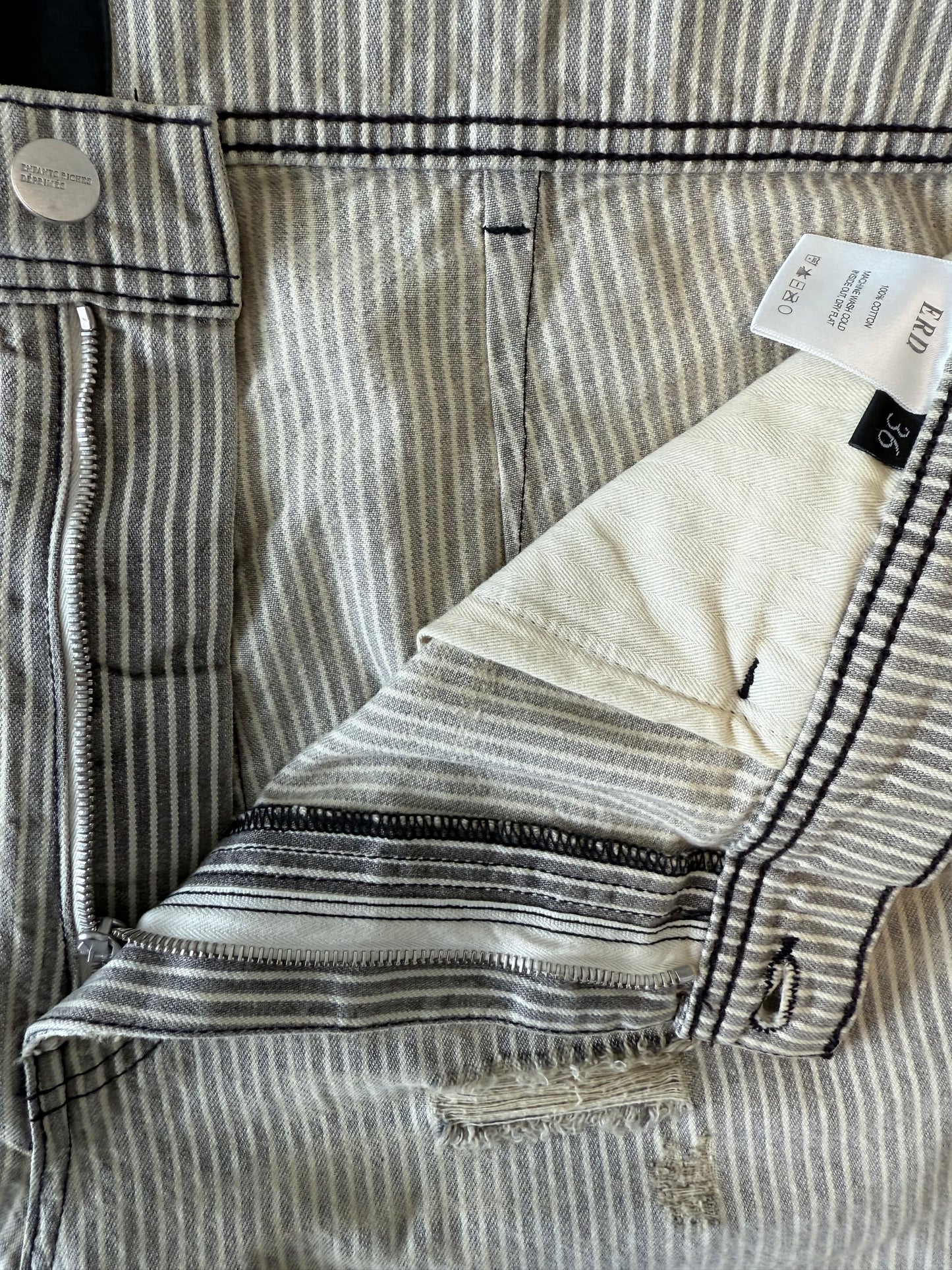 Enfants Riches Deprimes Geisha Patch Mud-Dyed Destroyed Stripe Shorts