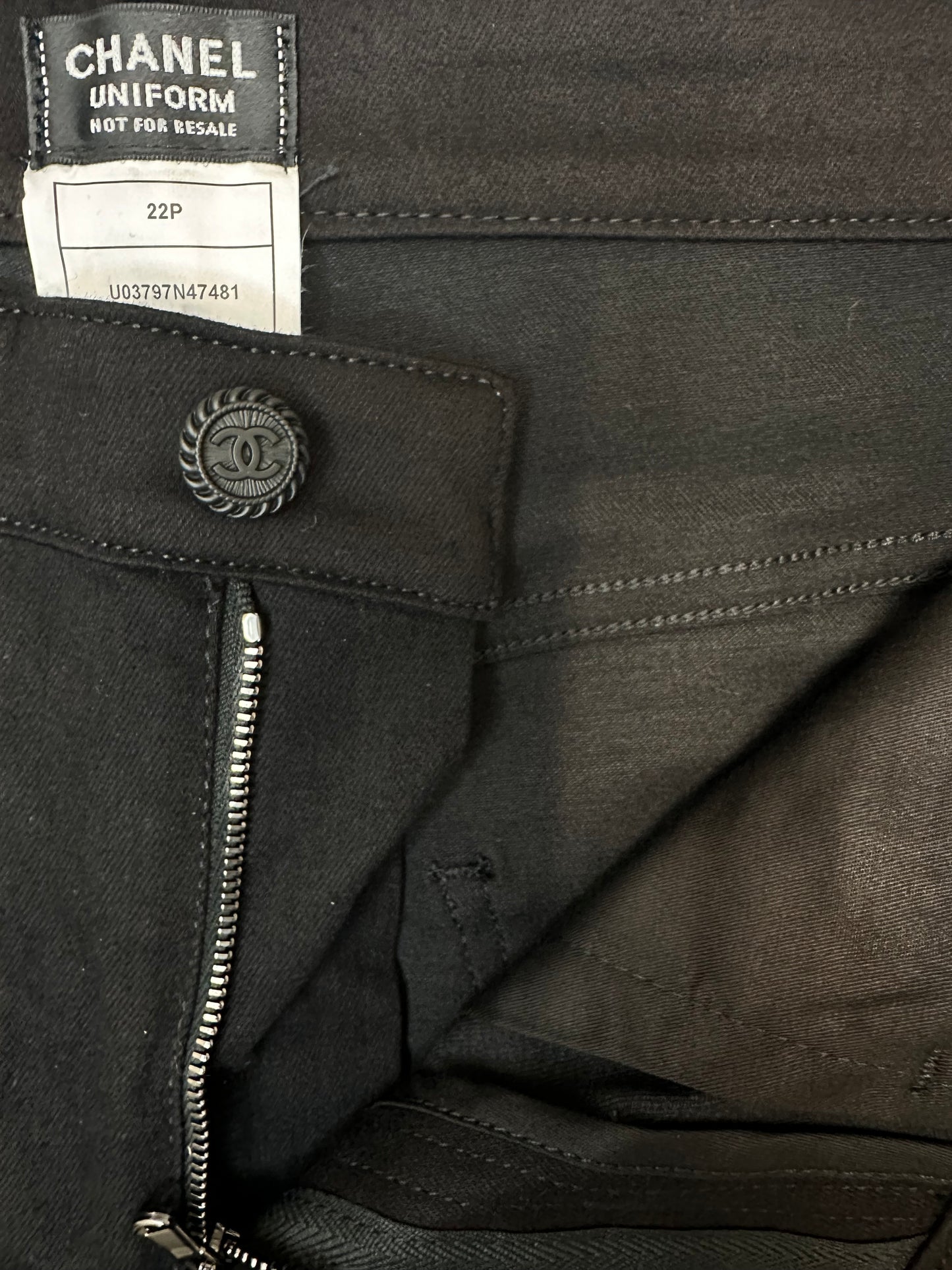 Chanel Employee CC Logo Button Straight Leg Jeans