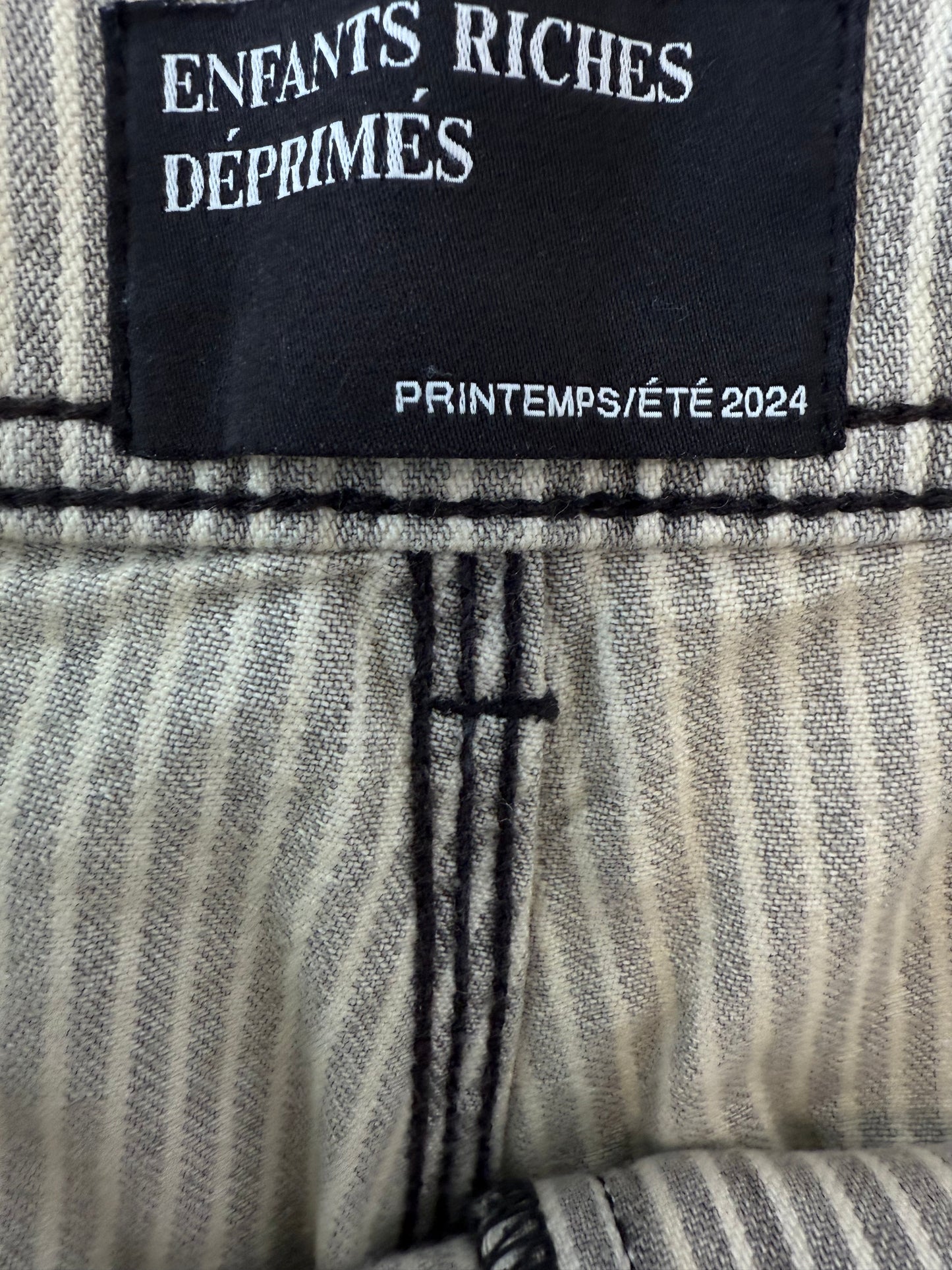 Enfants Riches Deprimes Geisha Patch Mud-Dyed Destroyed Stripe Shorts