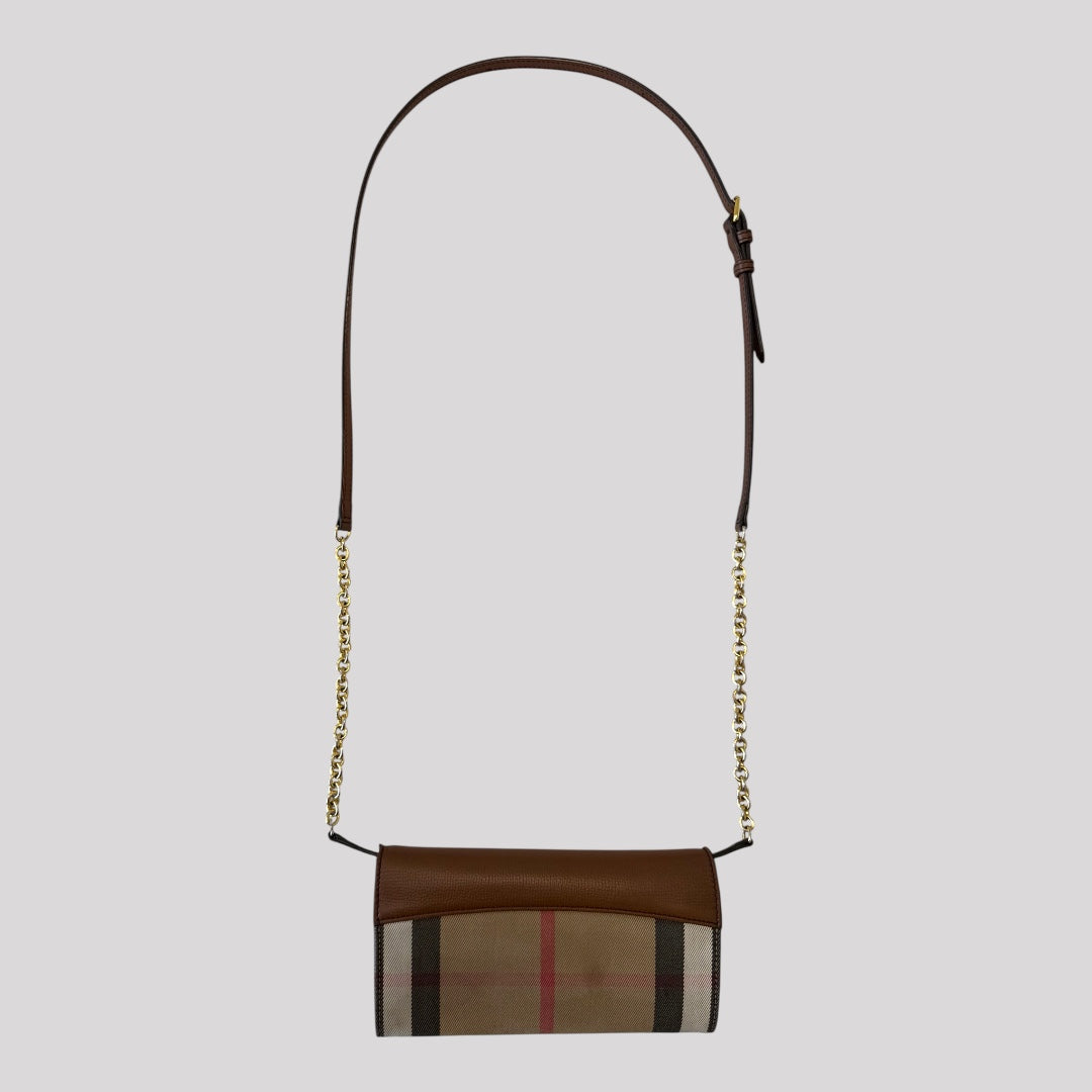 Burberry Derby Calfskin House Check Henley Wallet On Chain