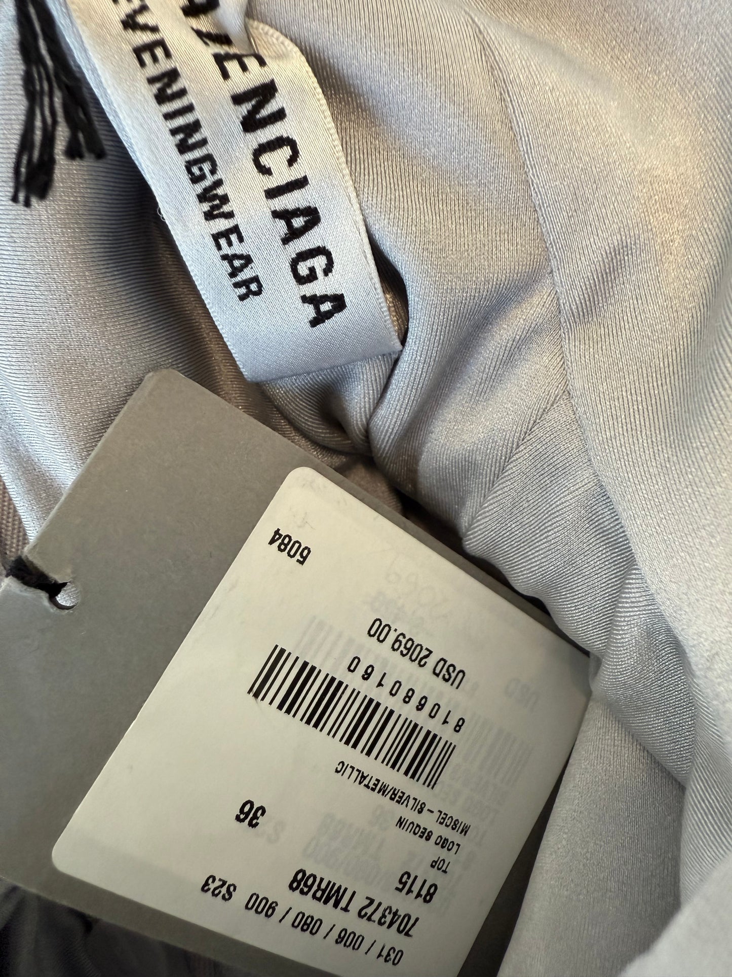 Balenciaga Allover Logo Embroidered Evening Shirr