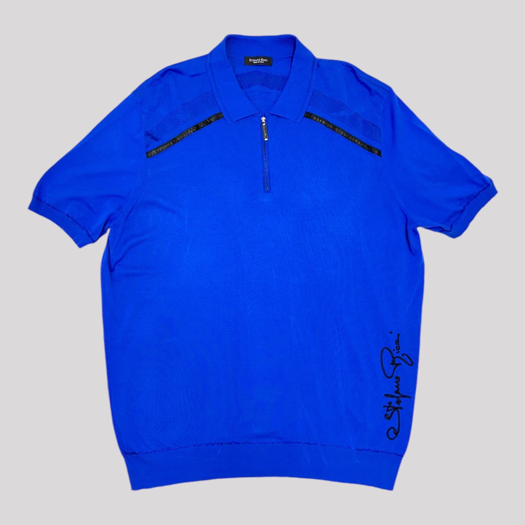 Stefano Ricci Leather Trim Embroidery Logo Zip Polo