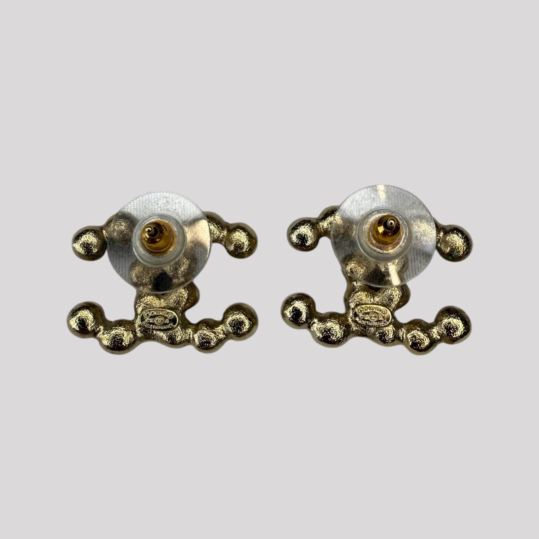 Chanel CC Crystal Pearl Gold Earrings