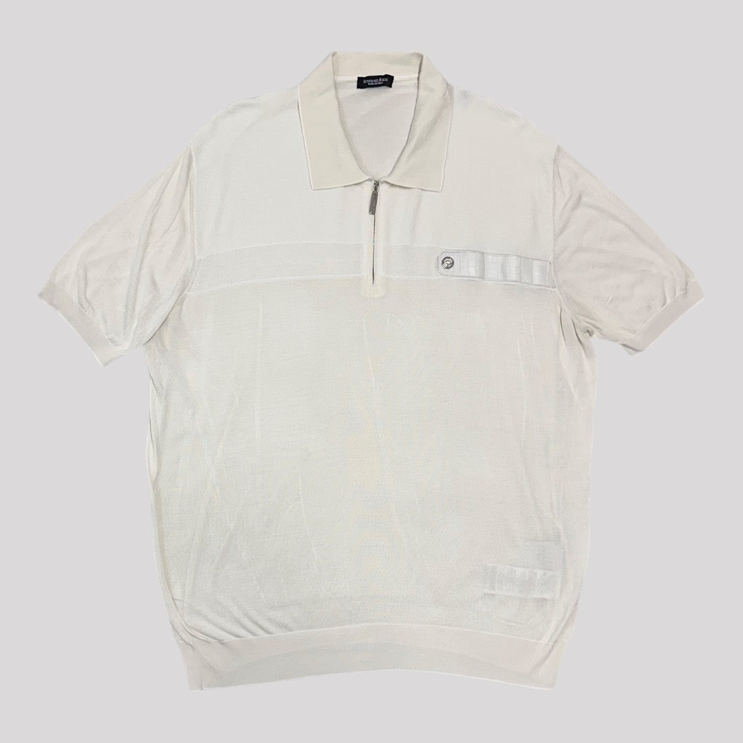 Stefano Ricci Leather Trim Logo Zip Polo