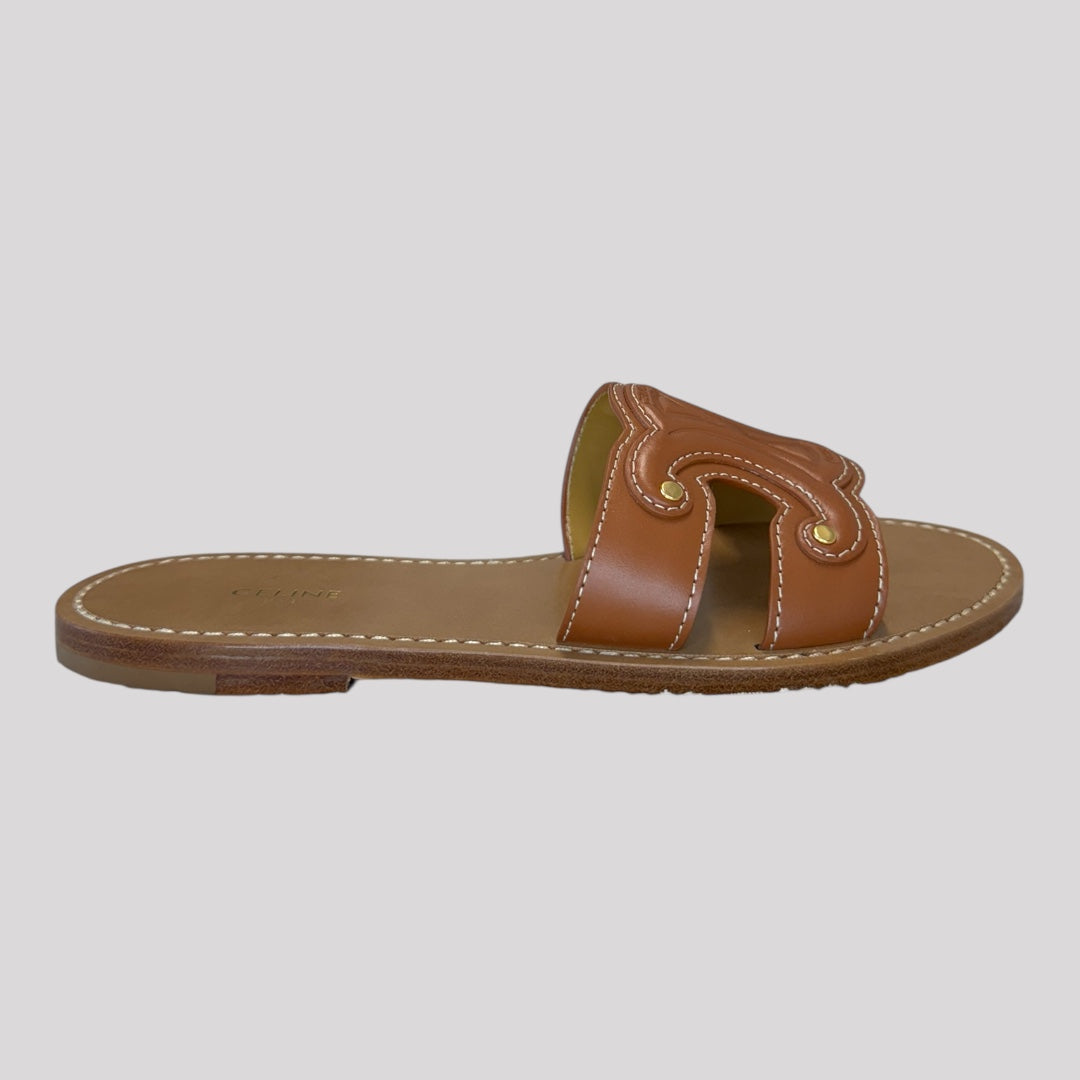 Celine Triomphe Mule In Calfskin Sandals