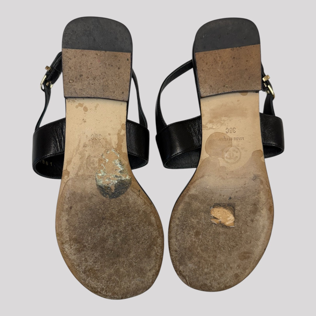 Chanel Interlocking CC Logo T-Strap Sandals