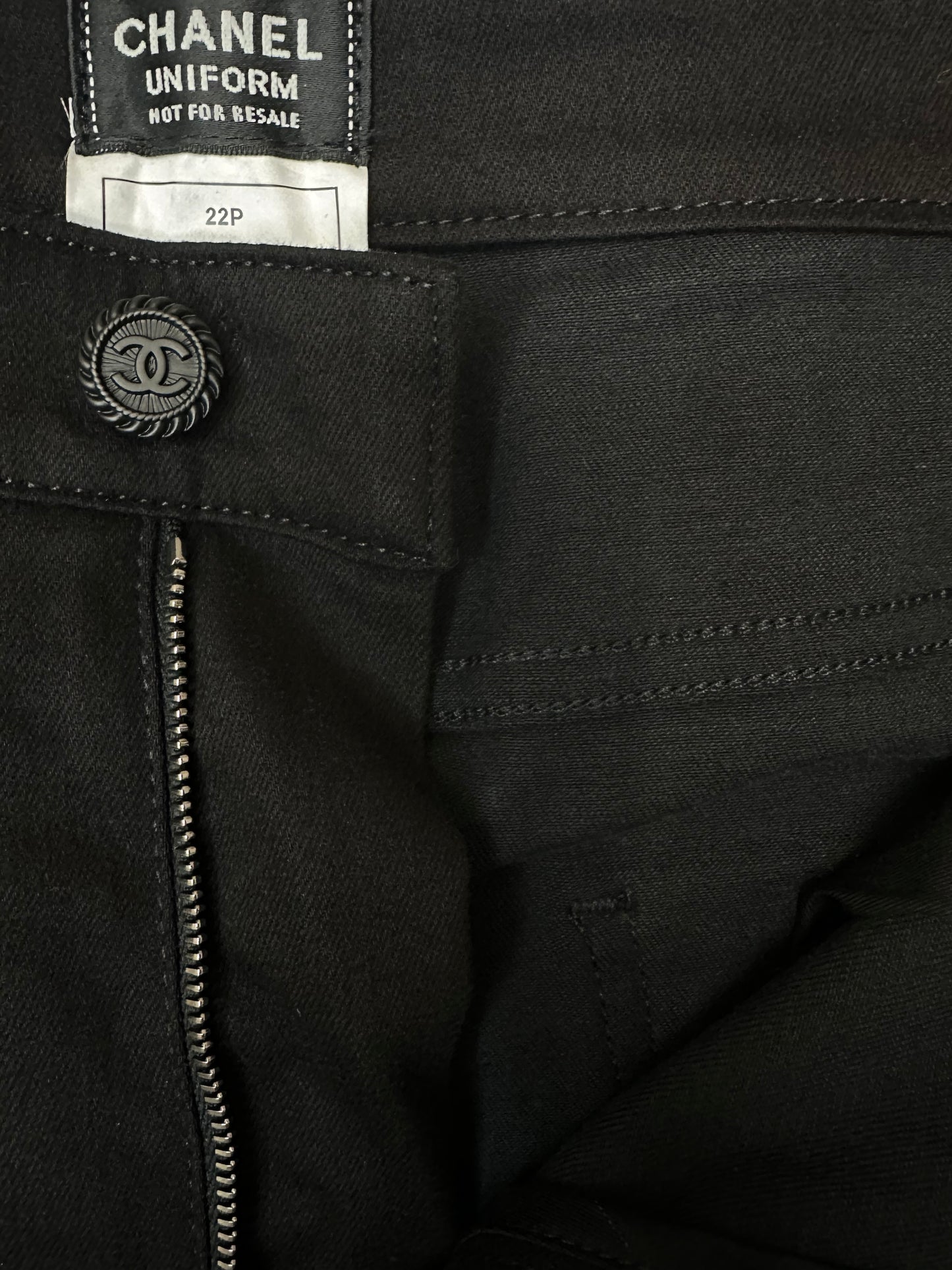 Chanel Employee CC Logo Button Straight Leg Jeans
