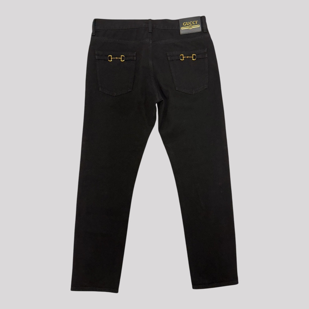 Gucci Hoursebit Detail Tapered Denim Jeans