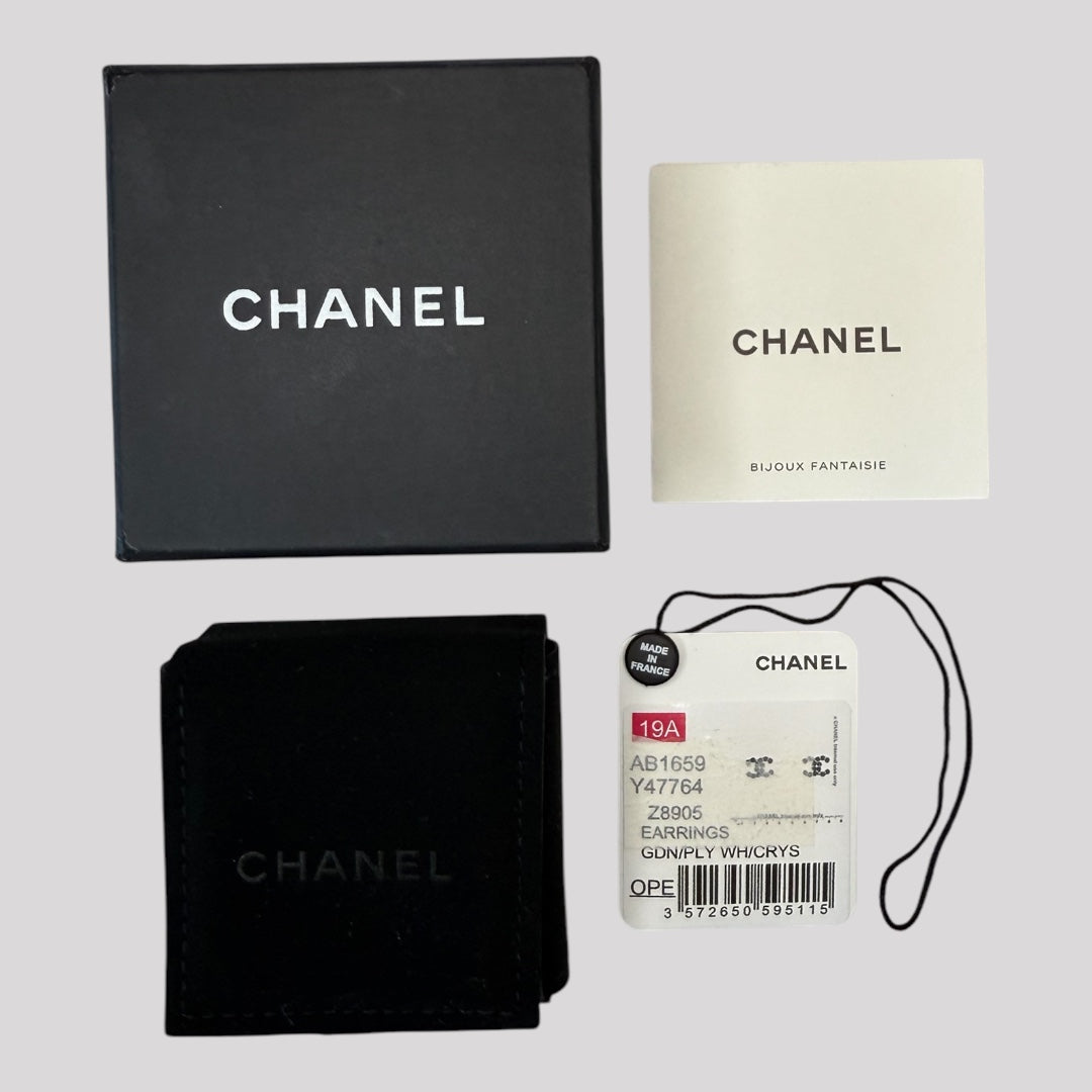 Chanel CC Crystal Pearl Gold Earrings