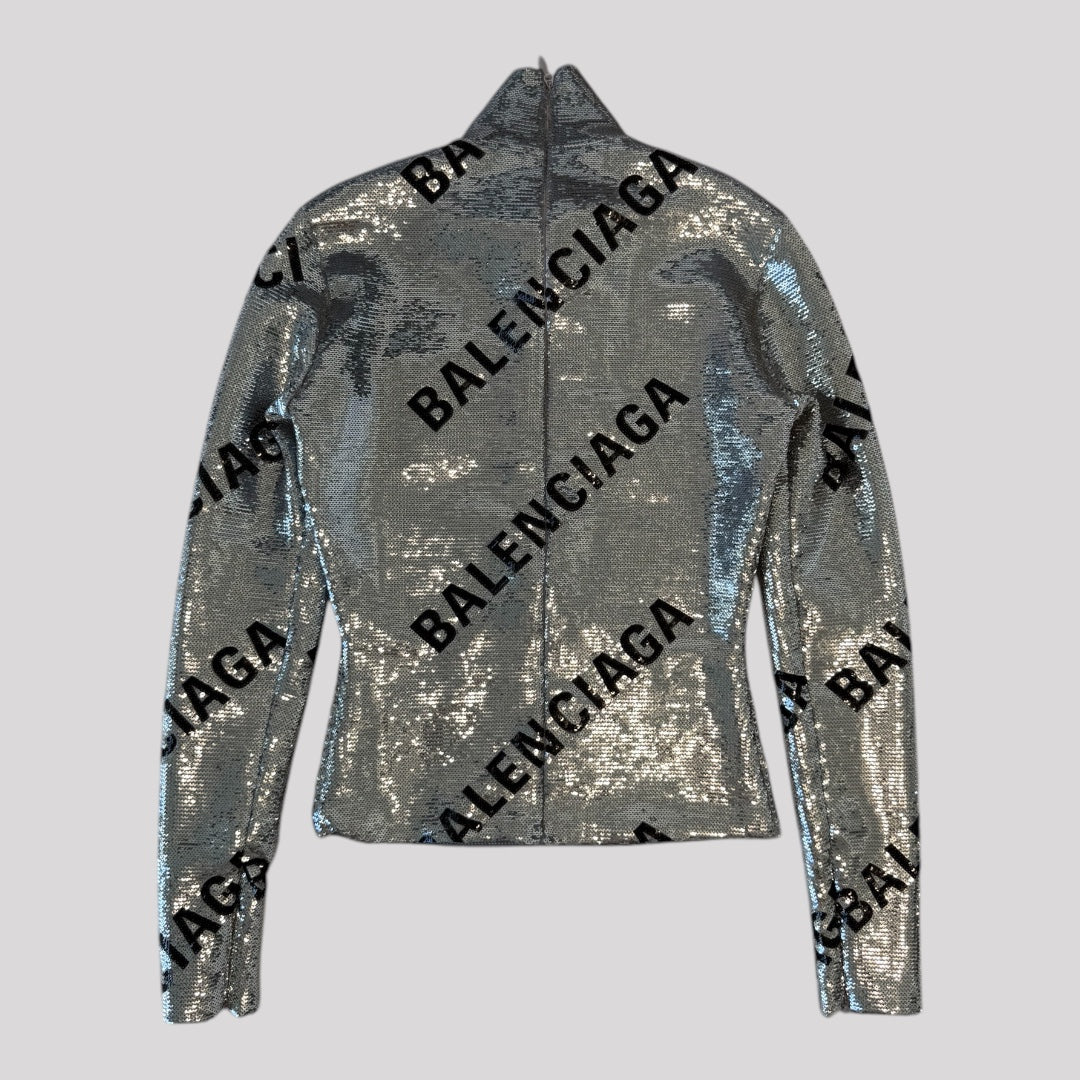 Balenciaga Allover Logo Embroidered Evening Shirr