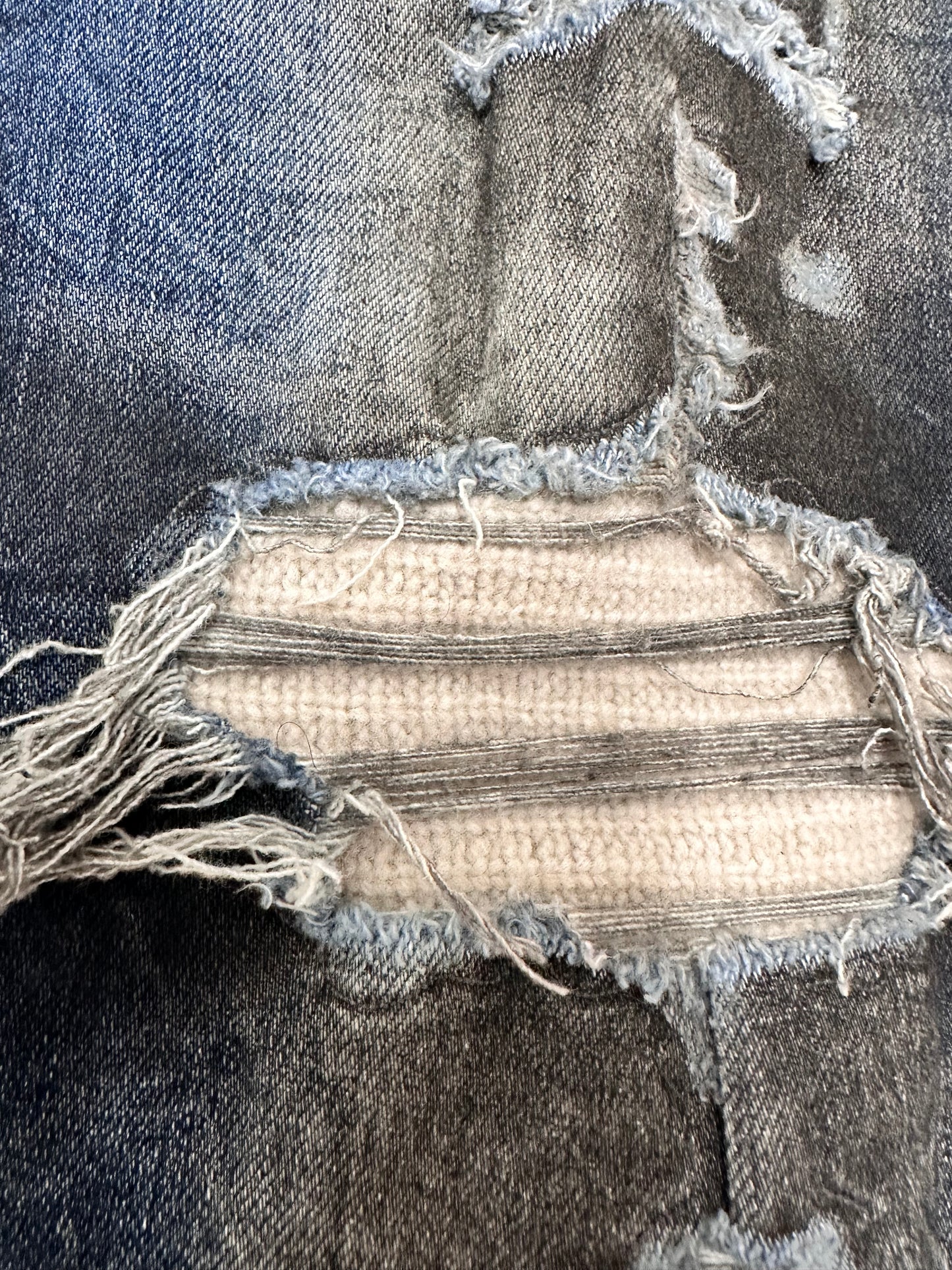 Amiri Dirty Indigo Cashmere Patch MX1 Distressed Denim Jeans