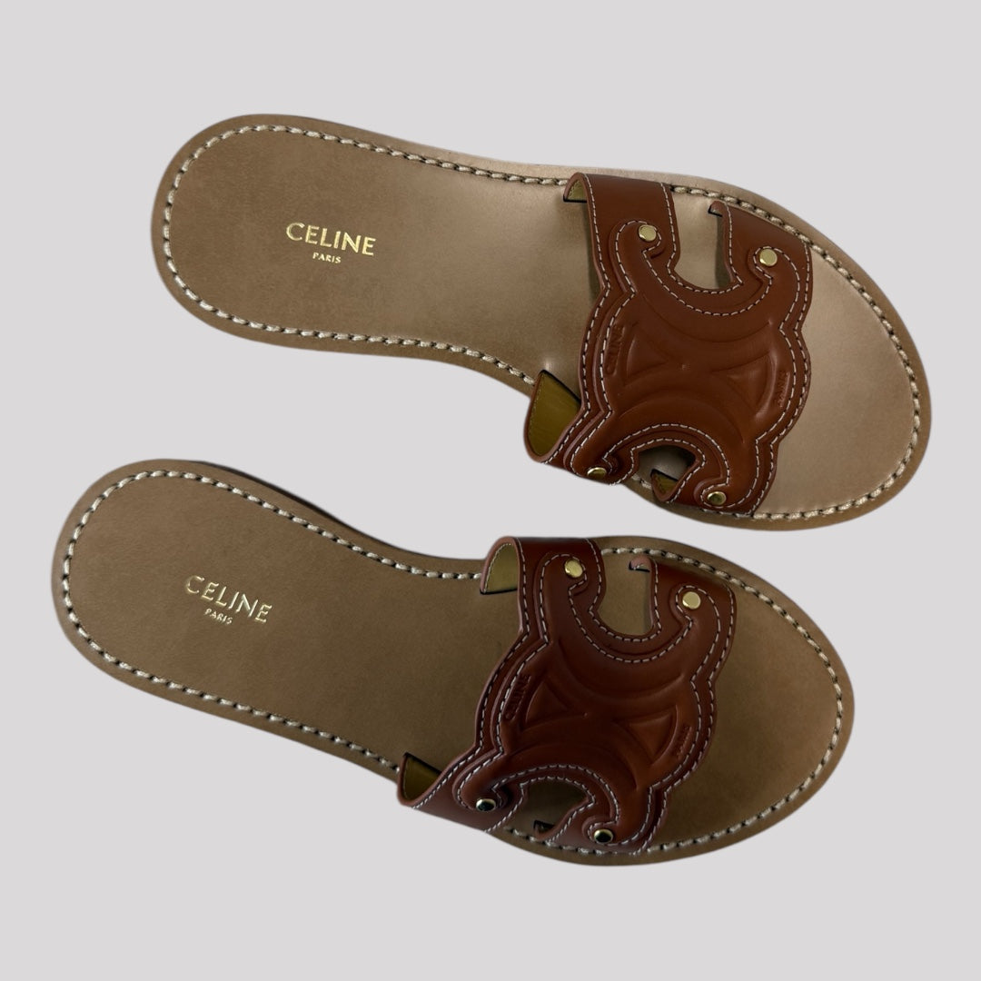 Celine Triomphe Mule In Calfskin Sandals