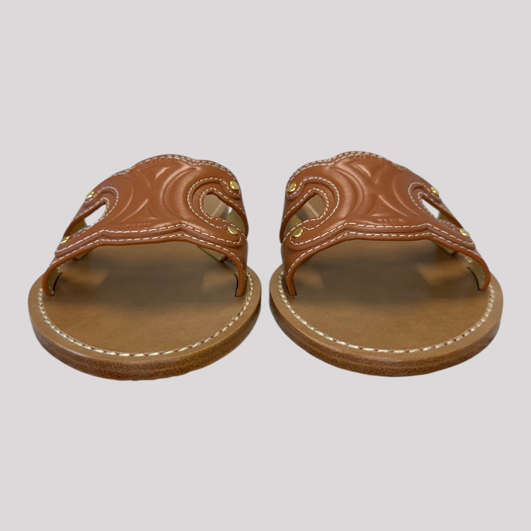 Celine Triomphe Mule In Calfskin Sandals