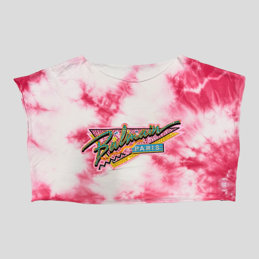 Balmain Tie-Dye Print Bateau Neckline Crop Top