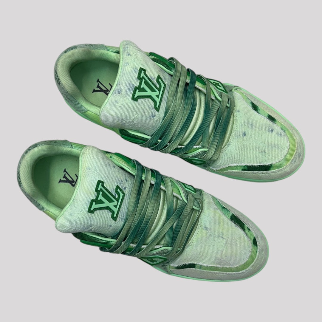 Louis Vuitton Denim Green LV Trainer Sneakers