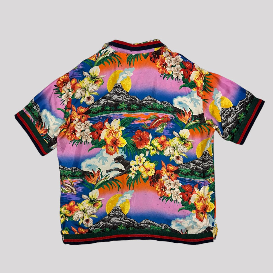 Gucci Hawaiian Camp-collar Grosgrain Trimmed Floral Silk Shirt