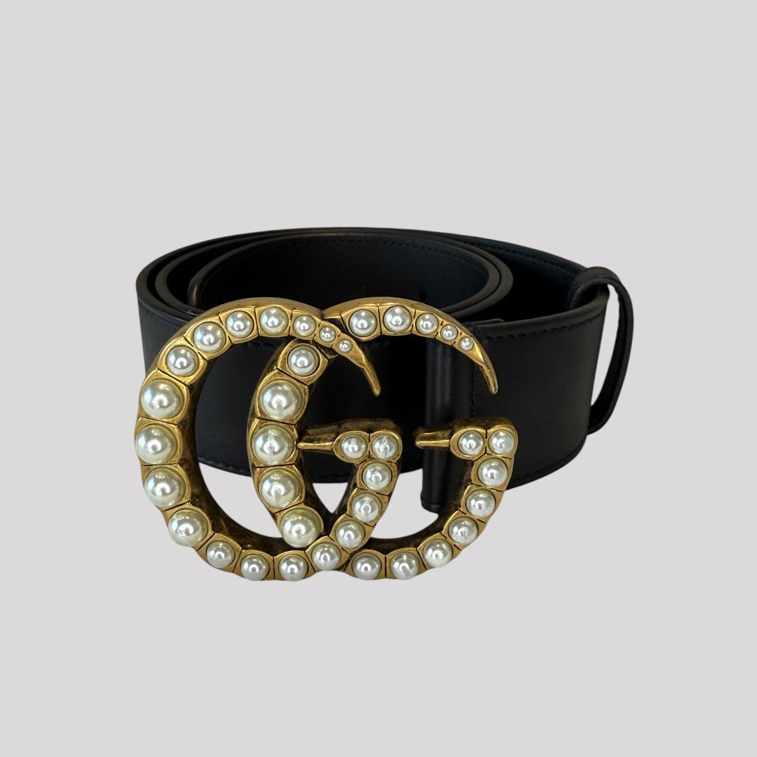 Gucci Double G Pearl Embellished Belt