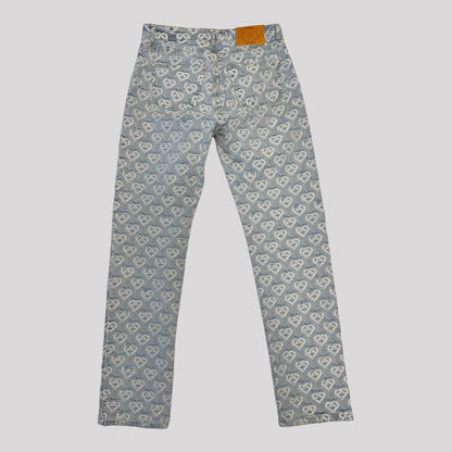 Casablanca Indigo Heart Monogram Jacquard Straight Leg Jeans