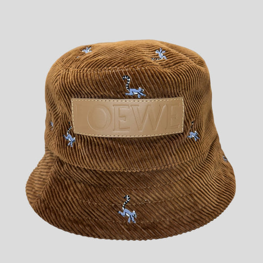 Loewe Leather-Trimmed Embroidered Corduroy Bucket Hat