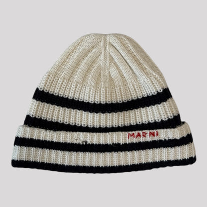 Marni Logo Embroidered Striped Beanie