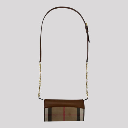 Burberry Derby Calfskin House Check Henley Wallet On Chain