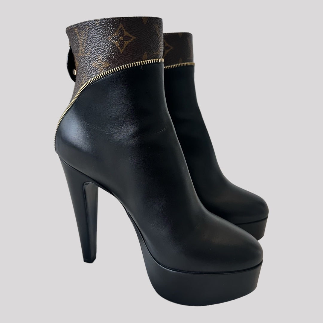 Louis Vuitton Calfskin Monogram Afterglow Platform Ankle Boots