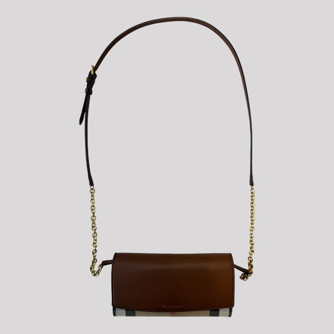 Burberry Derby Calfskin House Check Henley Wallet On Chain