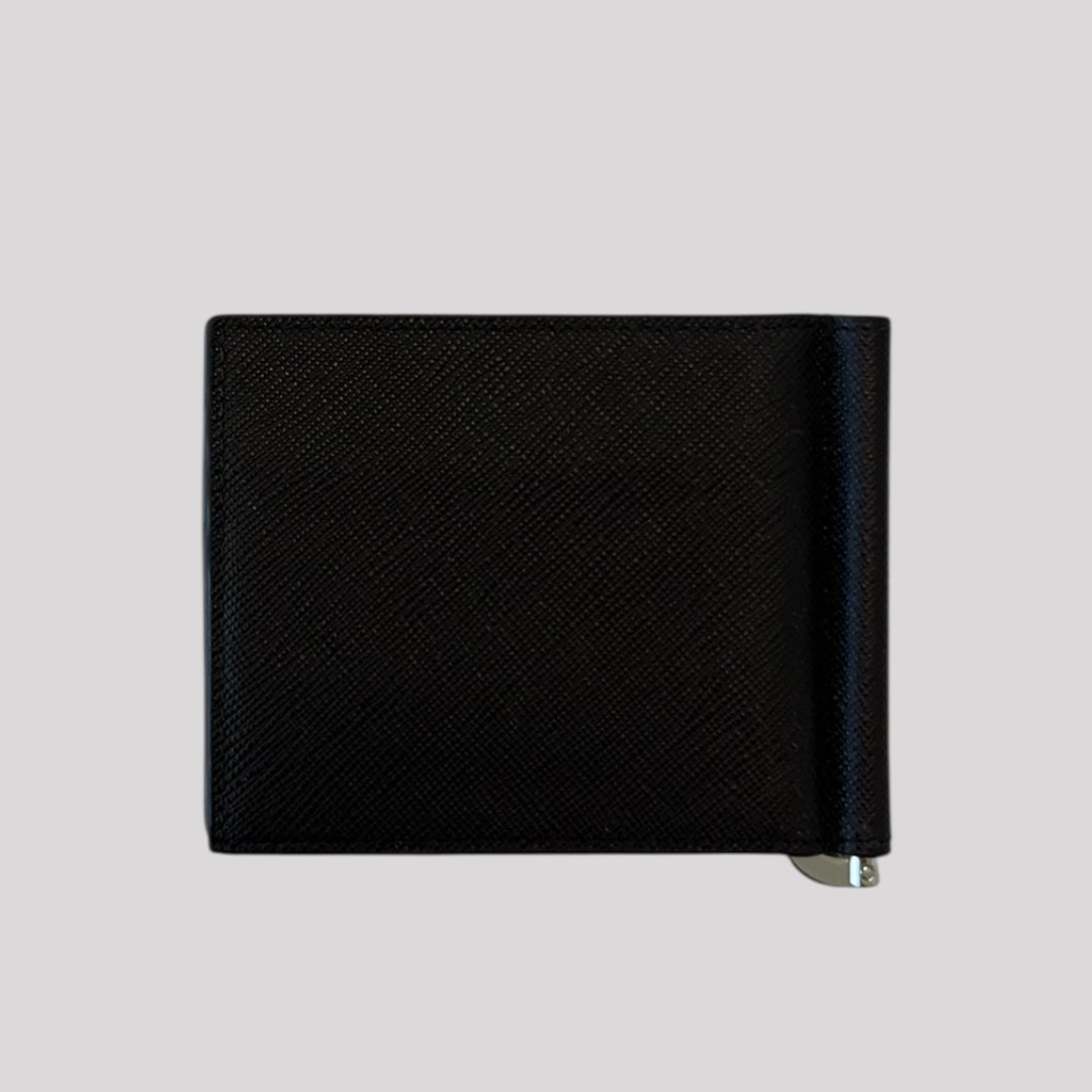 Prada Saffiano Money Clip Bifold Wallet Card Case