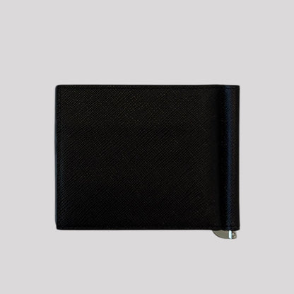 Prada Saffiano Money Clip Bifold Wallet Card Case