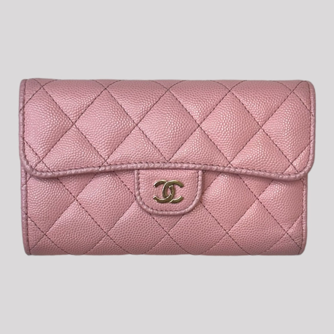 Chanel Caviar Quilted Medium Flap Wallet Light Pink