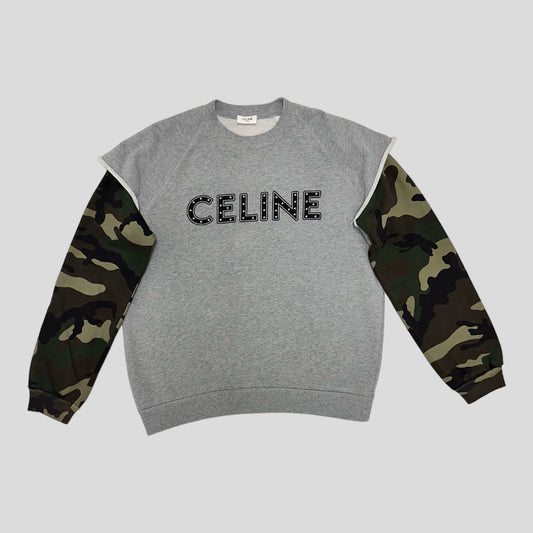 Celine Studded Logo Camouflage Sleeve Sweatshirt