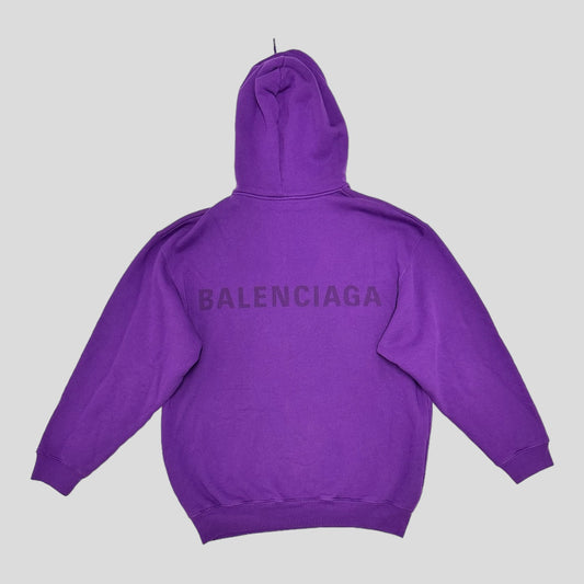 Balenciaga Purple Logo Printed Cotton Hoodie
