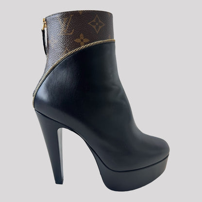 Louis Vuitton Calfskin Monogram Afterglow Platform Ankle Boots