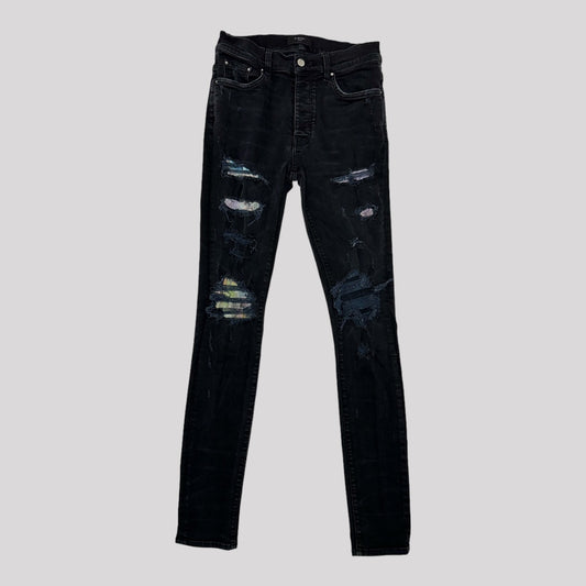 Amiri Hawaiian Patch Aged Distressed Thrasher Jeans