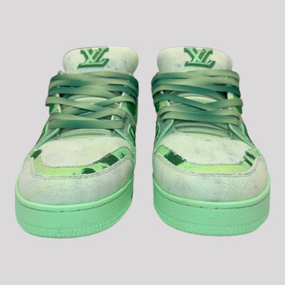 Louis Vuitton Denim Green LV Trainer Sneakers