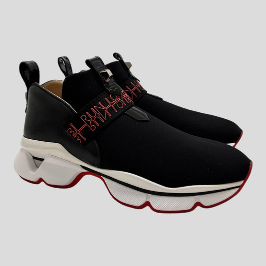 Christian Louboutin Black Neoprene And Leather Lipsy Run Slip On Sneakers