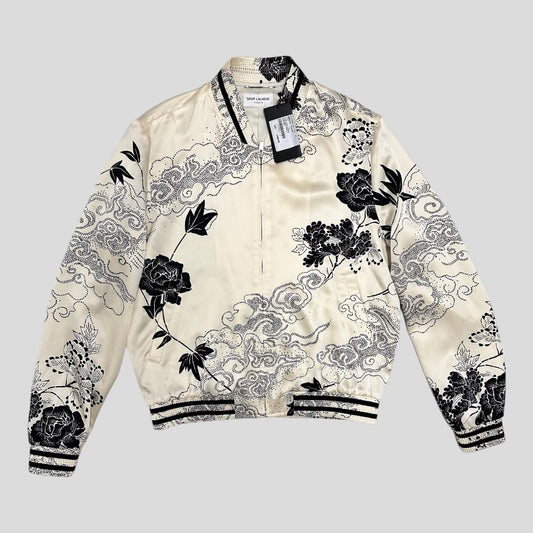 Saint Laurent Japanese Cloud-Print Silk Bomber Jacket