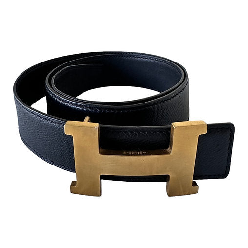 Hermes 42mm Black Epsom Leather Brushed Gold Hardware Belt