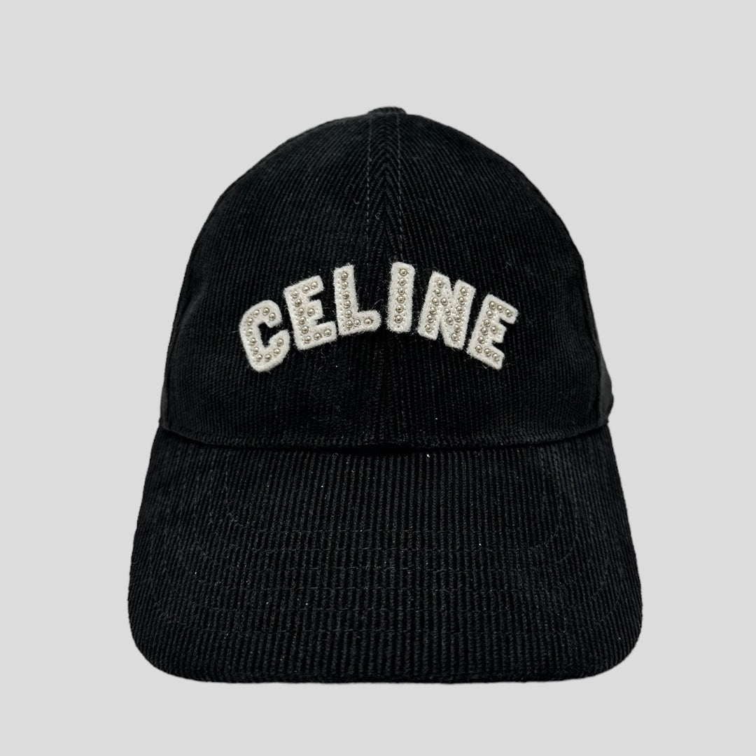 Celine Studded Logo Corduroy Baseball Cap