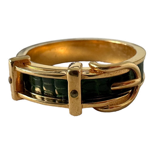 Hermes Embossed Leather Gold Tone Scarf Ring