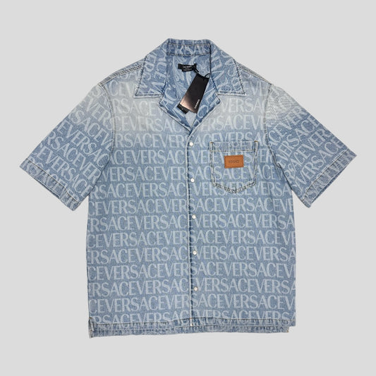 Versace Allover Logo Denim Camp Shirt