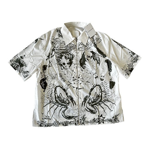 Givenchy Poplin Tattoo Graphic Zip Shirt