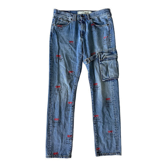 Off-White Denim Logo Printed Detail Cargo Jeans