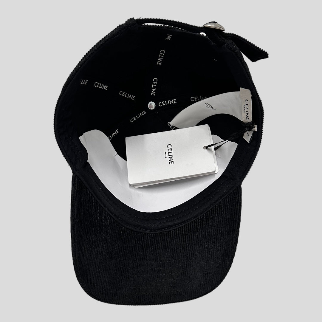 Celine Studded Logo Corduroy Baseball Cap