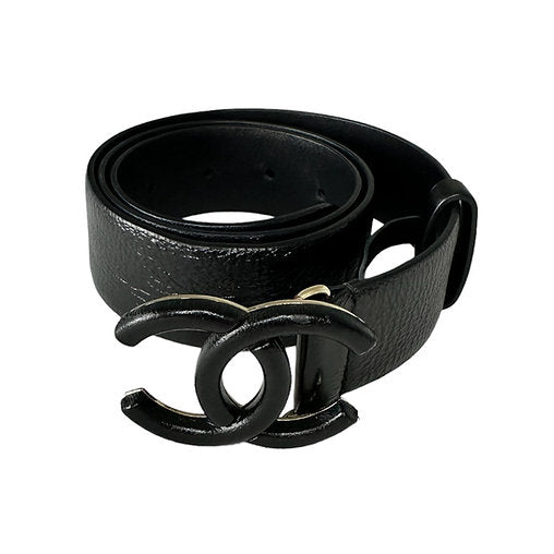 Chanel Black Leather Belt Interlocking Logo CC Buckle Gold