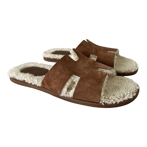 Hermes Suede Goatskin And Woolskin Izmir Sandal