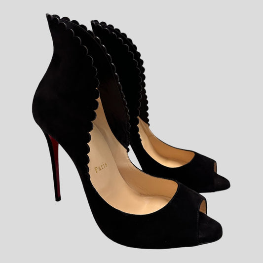 Christian Louboutin Suede Scalloped Accent Slingback Heels