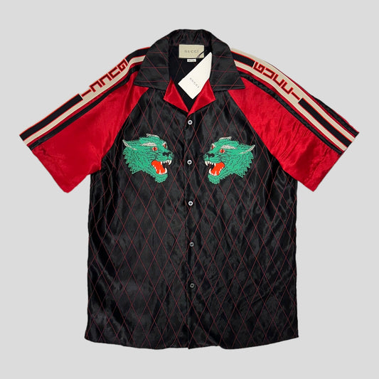 Gucci Satin Panther Applique Bowling Shirt