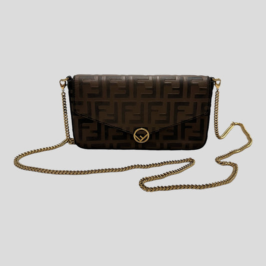 Fendi Vitello Soft FF Embossed Envelope Wallet On Chain Bag