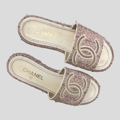 Chanel Pink Tweed Sandals